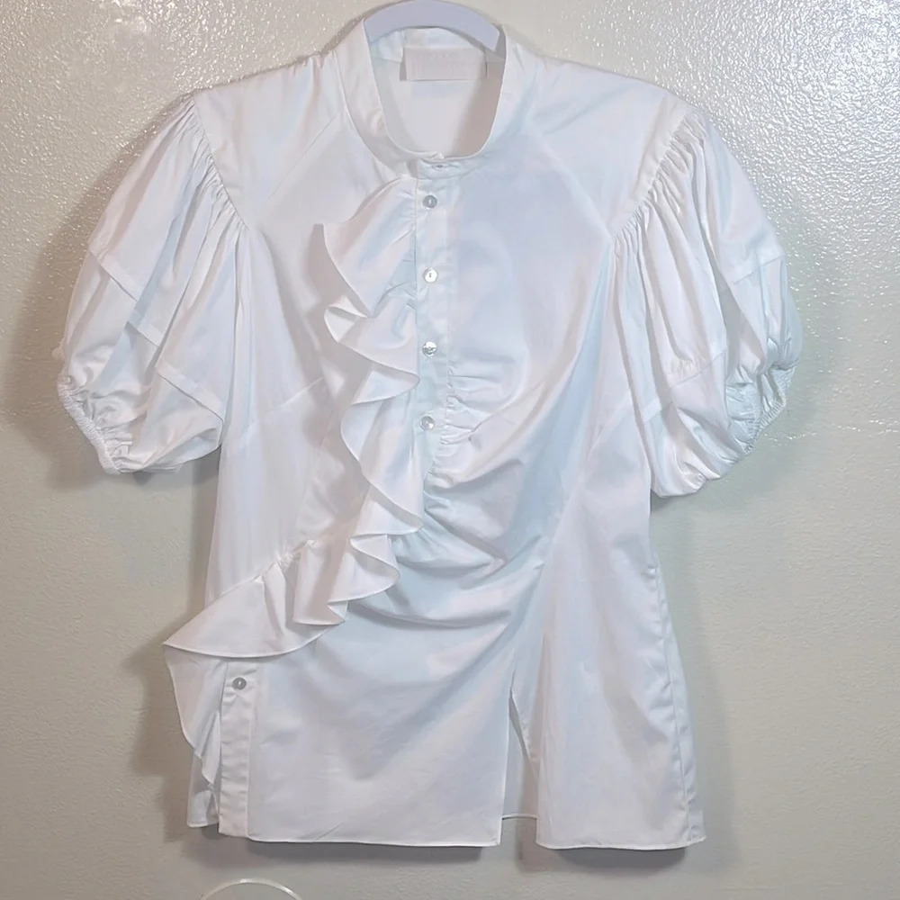 PETER PILOTTO Puff-sleeve Ruffle Detail Blouse In White size 8